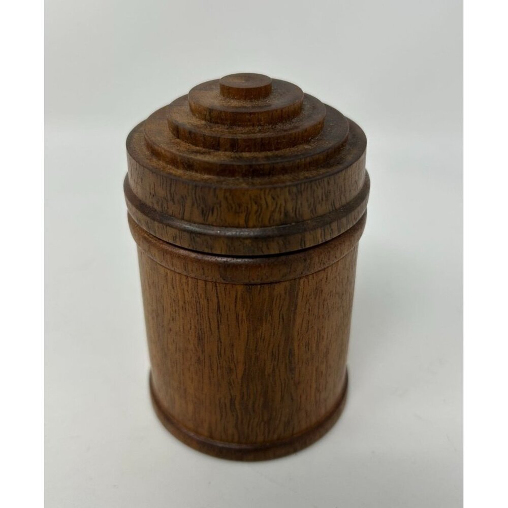 Hand Crafted Wood Cylinder Box with Lid - Signed